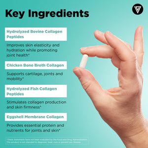 Vital Vitamins Multi Collagen for Women & Men - Type I, II, III, V, X - Grass Fed, Non-GMO - 150 Capsules Vital Vitamins buy supplements Au