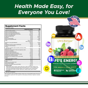 Life's Energy Advanced Daily Multivitamin for Men & Women, Energy and Immune Support Supplement with Super Greens, Antioxidants, Enzymes Life's Fortune