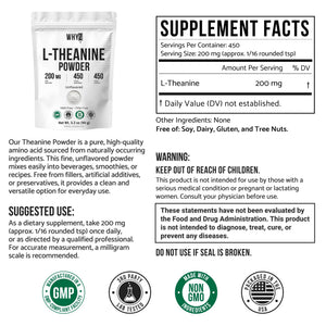 Pure L-Theanine Powder Unflavored Amino Acid Supplement Powder from Fine L-Theanine for Smooth Mixing Vegan Friendly Non-GMO No-Additives for Smoothies Drinks and Daily Nutrition Support, 3.2 oz (90g) WHYZBuy Supplements Australia