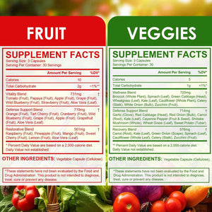 Fruits & Veggies Supplements - 2 Bottles 180 Total Vegetarian Capsules - BalanceNatural Vitamins Supplement Dietary Nutritional Balance,Lngredients Blended Vitamin & Mineral Whole Food Supplement