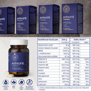 ArthroFill™ Tablets - Proven European Joint Relief - Vegan Hyaluronic Acid - Nutrient Complex - Support Active Movement Functions with 15 Vital Micronutrients - Made in Germany ArthroFillBuy Supplements Australia