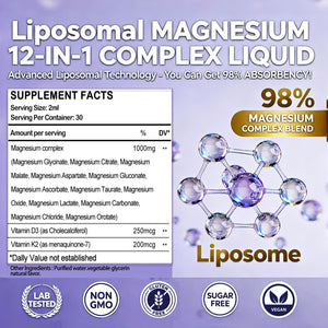 Magnesium 12 in 1 Complex 1000mg Supplement for Women & Men, High Absorption Liquid Magnesium W/Glycinate Citrate Malate Taurate Oxide Aspartate Orotate, Calm Magnesium for Sleep Muscle Heart Support GLOVVUUP buy supplements Au