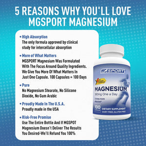 MGSPORT Magnesium Supplement 380mg - High Absorption Magnesium Complex Formula with Vitamins B6, D, E - Supports Muscle Function and Sleep Quality - 100 Servings MgSport buy supplements Au