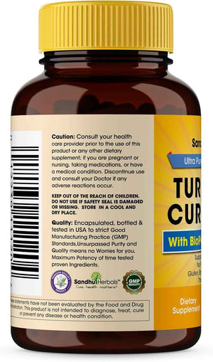 Organic Turmeric Curcumin 120 Capsules with Bioperine Black Pepper Extract Supplement - 1500mg with 95% Curcuminoids - Immune Support