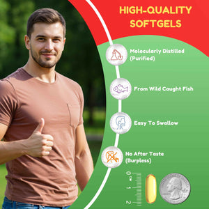 Halal Omega 3 Fish Oil 2000mg - 60 Servings, 120 Softgels. Wild Caught, Purified, Keto Friendly, Non-GMO & Gluten-Free. Brain, Heart & Cardiovascular Support.