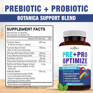 NEW AGE Pro Optimize Probiotics for Women, Menopause, Digestive Health - Support for Bloating, Hot Flashes, Joint Support, Night Sweats - Gut Health & Metabolism - Dong Quai (60 (Pack of 1)) NEW AGE buy supplements Au