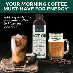 Viva Naturals Organic MCT Oil, 16 fl oz - MCT Oil for Coffee, USDA Organic, Non-GMO, Paleo Certified & Keto Friendly, Supports Energy & Mental Clarity