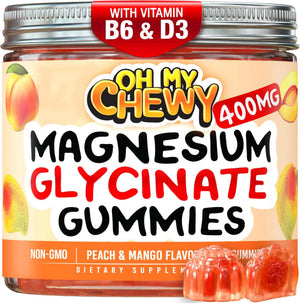 Center-Filled Magnesium Glycinate Gummies 400MG - High Absorption for Kids, Teens & Adults - Supplement for Sleep, Calm & Muscle Relaxation with B6 & D3 - Gluten Free & Vegan Friendly - 60 Count
