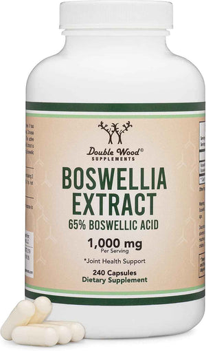 Boswellia Serrata - 240 Capsules (Max Strength 1,000mg of 65% Boswellic Acid Extract) Boswellia Extract Capsules (Joint Support Supplement for Joint Health) Third Party Tested by Double Wood