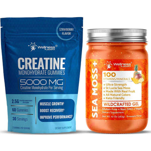 WELLNESS LABSRX Irish Sea Moss Gel Pineapple Mango Flavor - Creatine Gummies 5000mg - Bundle