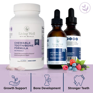 Kids Tooth & Bone Support Bundle | Chewable Calcium + D3 K2 & Liquid Vitamin D Supplement | Dentist-Developed | Strong Teeth, Enamel & Bone Health for Kids | Fluoride-Free, Non-GMO, Gluten-Free Living Well with Dr. Michelle buy supplements Au