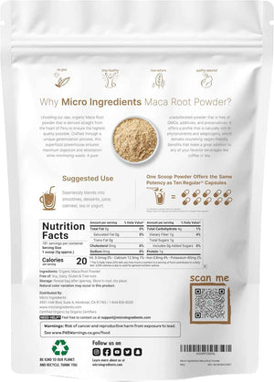 Micro Ingredients Organic Maca Root Powder, 2 Pound, Gelatinized for Better Absorption, Rich in Antioxidants, No GMOs, Vegan Friendly and Peru Origin