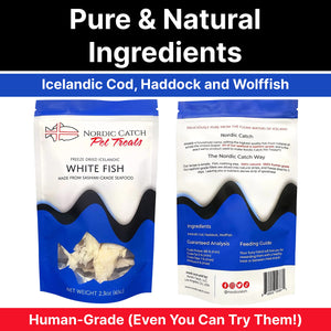 Nordic Catch Freeze Dried Fish Pet Treats from Iceland - Pure, All Natural Seafood Snacks for Dogs, Cats and Other Pets - Human Safe Ingredients, Made from Sashimi Grade Seafood - White Fish Nordic CatchBuy Supplements Australia