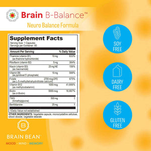 Brain B Balance: Methylated Multivitamin - Methylated B Complex Neurobalance Formula - Methylfolate Supports Mood