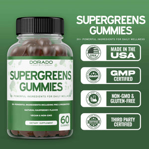 Supergreens Gummies (60 Count) Daily Greens Gummies - Greens Supplements with 8 Ingredient Power Blend - Superfood for Immunity Support for Adults - Third Party Tested, Vegan & USA Made (Pack of 2)