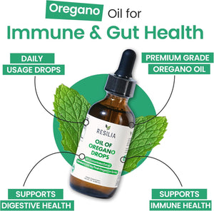 Resilia Premium Oregano Oil Drops - High Potency 34mg Per Serving - Herbal Antioxidant Formula for Immune Support - Non-GMO, Easy-to-Use Liquid Supplement, 60ml