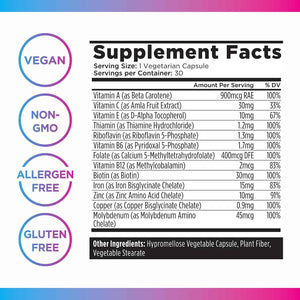 Livingood Daily Iron Supplement for Women & Men, Blood Support Formula with Chelated Iron, Methylated B12, Vitamin C, Zinc & Folate, Vegan, Non GMO, Gluten Free, Allergen Free, 30 Capsules