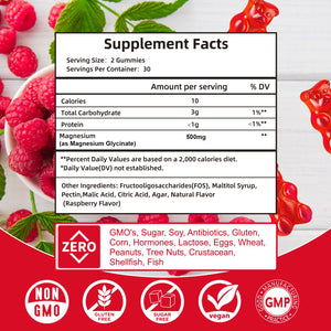 Magnesium Glycinate Gummies 500mg | Relaxation Calm Magnesium Gummies | Sugar-Free | Non-GMO | Gluten-Free | Vegan-Friendly for Adults & Kids (60 Raspberry Gummies) FriymbexBuy Supplements Australia