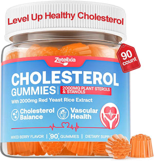 Cholesterol Lowering Supplements Gummies, Cholesterol Gummies with Plant Sterols & Stanols, Red Yeast Rice, Lower Cholesterol Naturally - Vegan, Non-GMO, Mixed Berry Flavor, 90Ct