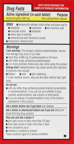 Rite Aid Extra Strength Acetaminophen Easy Tabs Tablets, 500 mg - 100 Count - Pain Reliever & Fever Reducer - Migraine Relief Products - Joint Pain Relief - Muscle Pain Relief - Menstrual Pain Relief