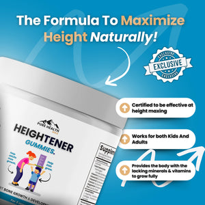 Heightener Gummies - Natural Height Growth Supplement for Kids, Teens and Adults to Increase Bone Strength and Grow Tall | Height Maximizer Pills with L-Arginine, Calcium & Zinc | 60 Gummy PURE HEALTH MAXBuy Supplements Australia