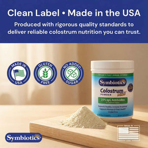 Symbiotics Colostrum Plus Powder 2.25 oz - Immune & Muscle Recovery Support, 25% IgG Immunoglobulins, Gut Health & Training Resilience, Unflavored, Gluten Free - 2.25 oz