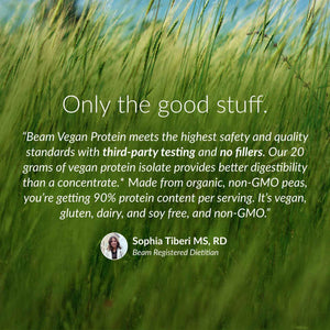 BEAM Vegan Protein Powder - Organic Pea Protein Isolate, 20g Plant-Based Protein per Serving, Third-Party Tested, No Added Sugar, Dairy Free, Soy Free, Gluten Free, 20 Servings, Chocolate