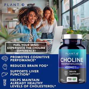 PLANT.O NUTRITION Choline Phosphatidyl Supplement - High Potency 430mg Phospholipid Complex - Promotes Energy, Liver, Brain, & Cognitive Health - 60 Softgels