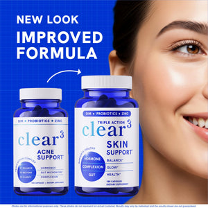 Clear Skin Supplement with Zinc, DIM & Probiotics | 3-in-1 Balance, Glow & Health Skin Support | Triple Action Hyaluronic Acid, Niaciminide & Vitamins for Hormone, Complexion & Gut Support | 180 Ct SMNutritionBuy Supplements Australia