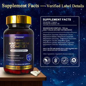 SPNHKQV Magnesium 12-in-1 Complex Supplement – 700mg High Absorption Magnesium Glycinate Capsules for Women & Men – Muscle, Nerve & Sleep Support – 120 Vegan Capsules SPNHKOV buy supplements Au