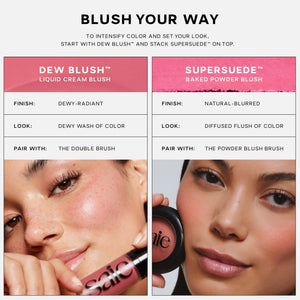 Saie Blush & Brush Duo - SuperSuede Baked Blush in Stella (.01 oz) & Powder Blush Brush - Talc-Free, Moisturizing Blush with Vegan, Fluffy Brush for Seamless Application SaieBuy Supplements Australia