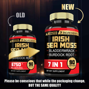 7in1 Irish Sea Moss Capsules 6750 Mg with Organic Bladderwrack & Burdock Root, Turmeric, Apple Cider Vinegar - Raw Seamos Pills for Hair, Skin, Thyroid Healths - 90 Caps for 3-Month Supply