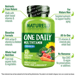 NATURELO Mens Multivitamins for Men 50+ - One Daily Multivitamin for Men with Vitamins, Minerals & Organic Whole Foods, Boost Energy & Health, Non-GMO, 60 Vegetarian Capsules NATURELOBuy Supplements Australia