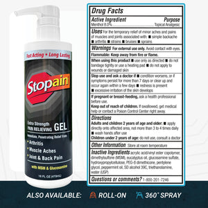 Stopain Pain Relief Gel 16oz, USA Made, Max Strength Fast Acting with Menthol, MSM, Glucosamine for Joint Pain, Back Pain, Arthritis, Knee, Neck Pain, HSA FSA Approved OTC Topical Analgesic Product StopainBuy Supplements Australia
