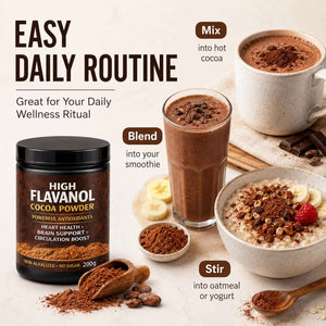 High Flavanol Cocoa Powder, Flavanol Rich Cocoa Powder– 1200mg Cocoa Flavanols - 10X More Flavanols - Supports Heart Health, Nitric Oxide & Energy
