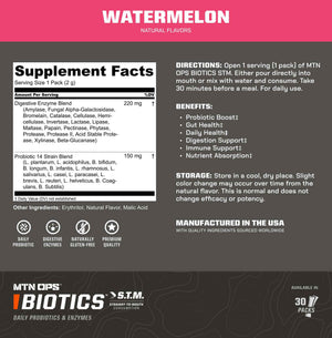 MTN OPS Biotics STM On‑the‑Go Probiotic Supplement for Gut Health, Digestion & Immune Support – Sugar‑Free, Natural Flavors Variety Pack, 30 Servings – Fast, Convenient Daily Gut Health Formula