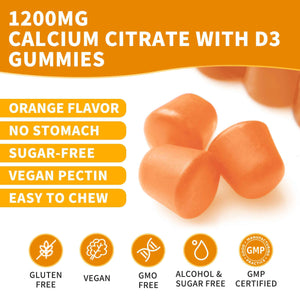 (3 Pack) Calcium Citrate 1200 mg Gummies with Vitamin D3, High Absorption Calcium Supplements for Women & Men, Sugar Free, Non-GMO, Gluten Free