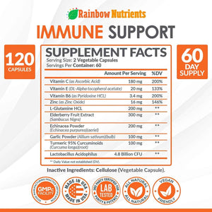 10 in 1 Immune Support Supplement (No Fillers) - Vitamin C, Zinc, Elderberry, Echinacea, Turmeric, Probiotics - Immunity Booster for Multi-System Immune Defense