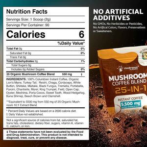 WELLNESS LABSRX Mushroom Coffee 25-in-1 with Instant Mushroom Coffee Blend 5500mg - Bundle