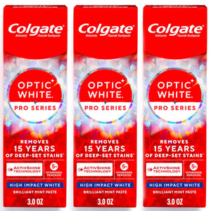 Colgate Optic White Pro Series High Impact White, 3 Pack, Teeth Whitening Toothpaste with 5% Hydrogen Peroxide and ActivShine