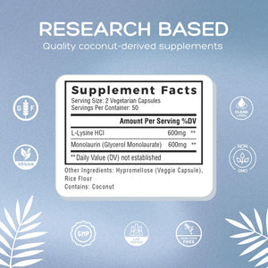 Natural Cure Labs L-Lysine with Monolaurin 600mg 1:1 Ratio, 100 Capsules Natural Cure Labs buy supplements Au