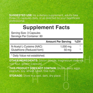 DEAL SUPPLEMENT NAC Supplement (N-Acetyl Cysteine) 1,000mg Per Serving with Reduced Glutathione, 240 Capsules - Antioxidant Support for Immune Health, Lung, & Liver Function