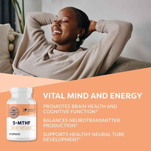 Vimergy 5-MTHF Capsules - 60 Servings (1 Capsule/Serving) 8500mcg L-Methylfolate Glucosamine and 500 mcg Vitamin B12 Supplement –Bioavailable Folate Supplement, Vegan (60 ct)
