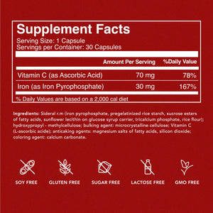 SiderAL Forte Iron Supplement Clinically Proven to Increase Levels Without Side Effects | Sucrosomial High Absorption Gentle Iron Pills for Women and Men | Vitamin C | Anemia & Energy Support | 30 ct PHARMANUTRA buy supplements Au