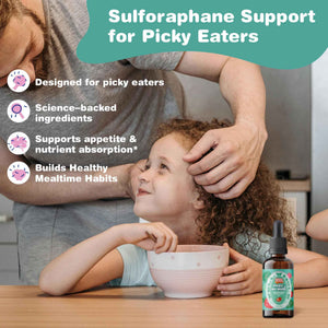 Well&Whole Sulforaphane Kids Liquid Supplement - Pick No More Broccoli Sprout Extract Drops, Hidden Greens for Picky Eaters, Daily Nutrition Support, Sugar-Free, Vegan, 60mL