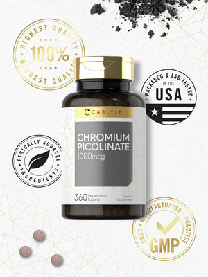 Carlyle Ultra Chromium Picolinate 1000mcg - 360 Tablets - Vegetarian, Non-GMO, Gluten Free