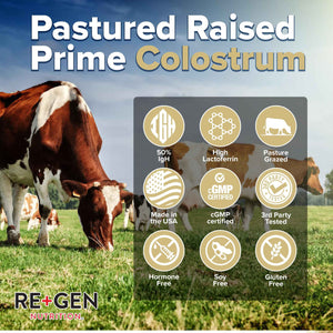 Re+Gen Nutrition Colostrum Gold 50 Bovine Colostrum Powder for Gut Health, Immune Support & Muscle Recovery - 50% IgG Concentration, Grass Fed, Gluten Free, No Artificial Ingredients