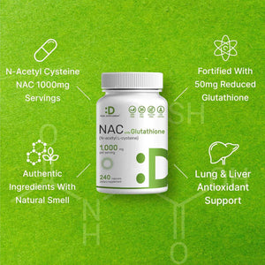 DEAL SUPPLEMENT NAC Supplement (N-Acetyl Cysteine) 1,000mg Per Serving with Reduced Glutathione, 240 Capsules - Antioxidant Support for Immune Health, Lung, & Liver Function