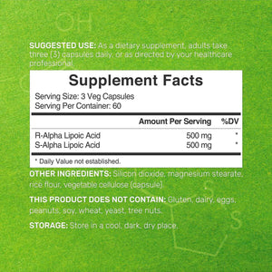 Alpha Lipoic Acid 1,000mg, 180 Veggie Capsules - 50/50 R-ALA & S-ALA for Max Bioavailability - Antioxidant Supplement - Energy & Nervous System Support - Non-GMO
