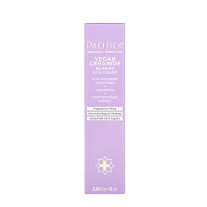 Pacifica Vegan Ceramide Barrier Eye Cream - Hydrating Under Eye Moisturizer for Sensitive Skin - Fragrance-Free Treatment (0.5 fl. oz)